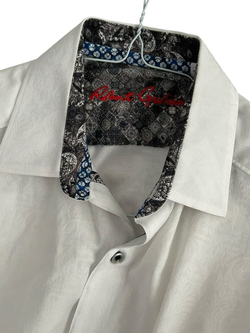 Robert Graham Men's S White Jacquard Floral Print Short Sleeve Button Down Shirt
